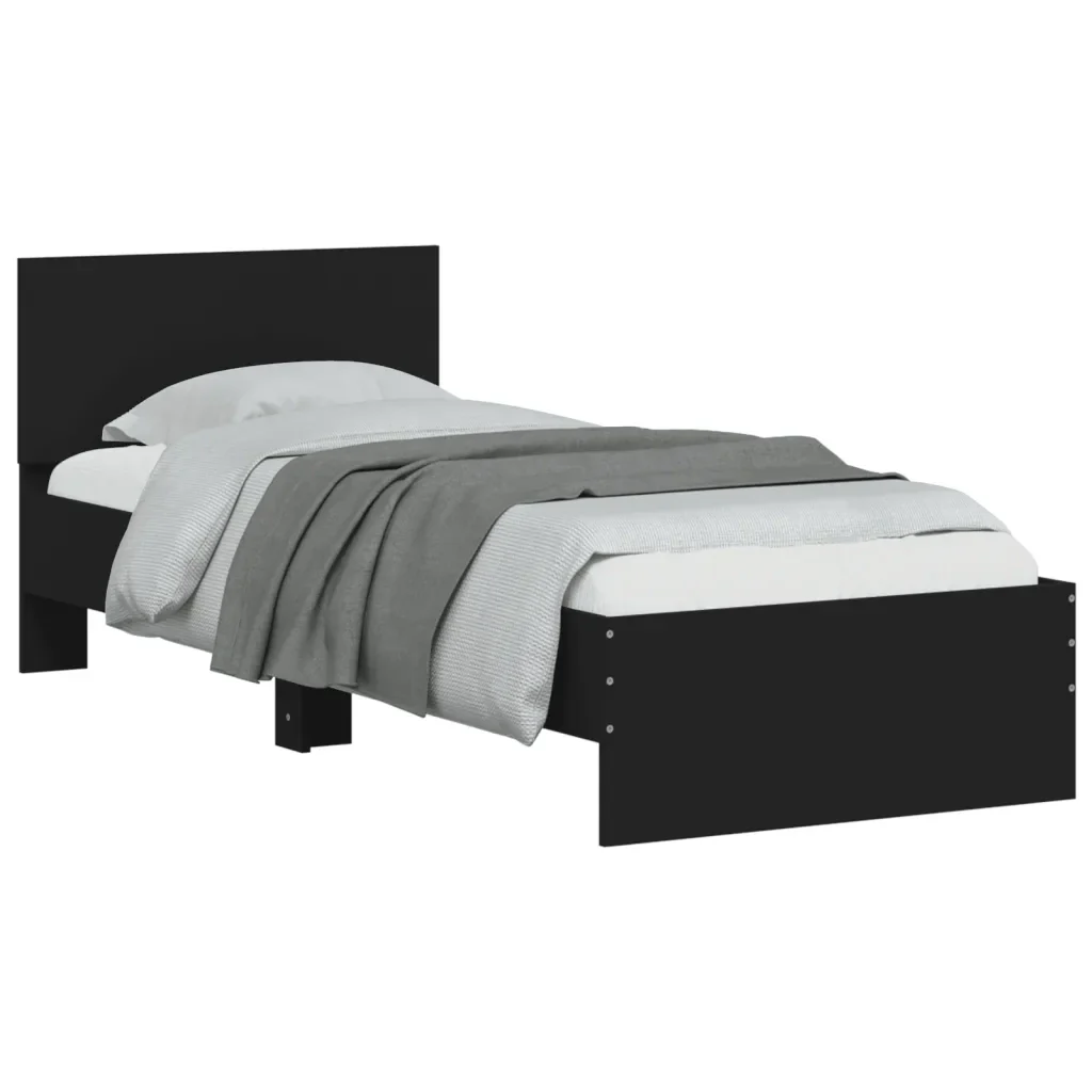 Letto singolo | Letto per adulti | Giroletto con Testiera e LED Nero 75x190 cm - Image 6