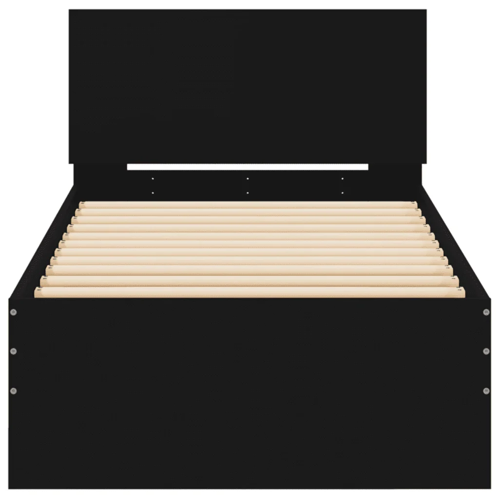 Letto singolo | Letto per adulti | Giroletto con Testiera e LED Nero 75x190 cm - Image 7