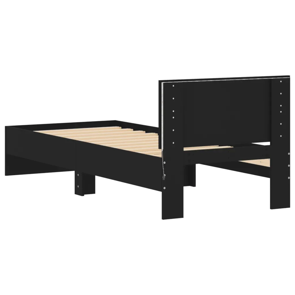 Letto singolo | Letto per adulti | Giroletto con Testiera e LED Nero 75x190 cm - Image 9