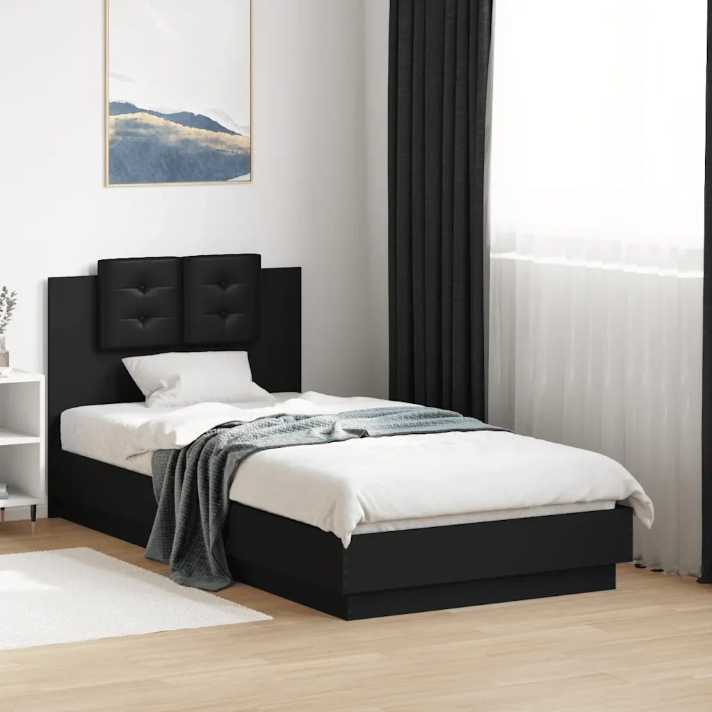 Letto singolo | Letto per adulti | Giroletto con Testiera e LED Nero 75x190 cm - Image 2