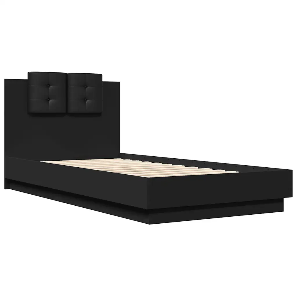 Letto singolo | Letto per adulti | Giroletto con Testiera e LED Nero 75x190 cm - Image 3