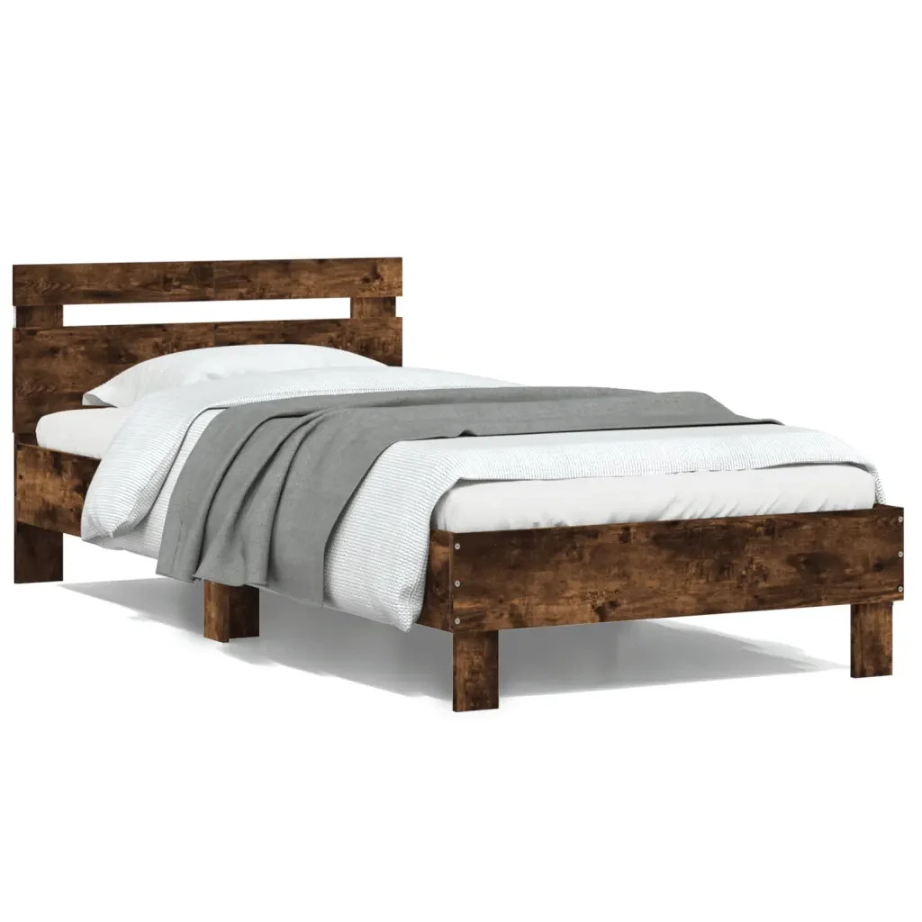 Letto singolo | Letto per adulti | Giroletto con Testiera e LED Rovere Fumo 100x200 cm - Image 2