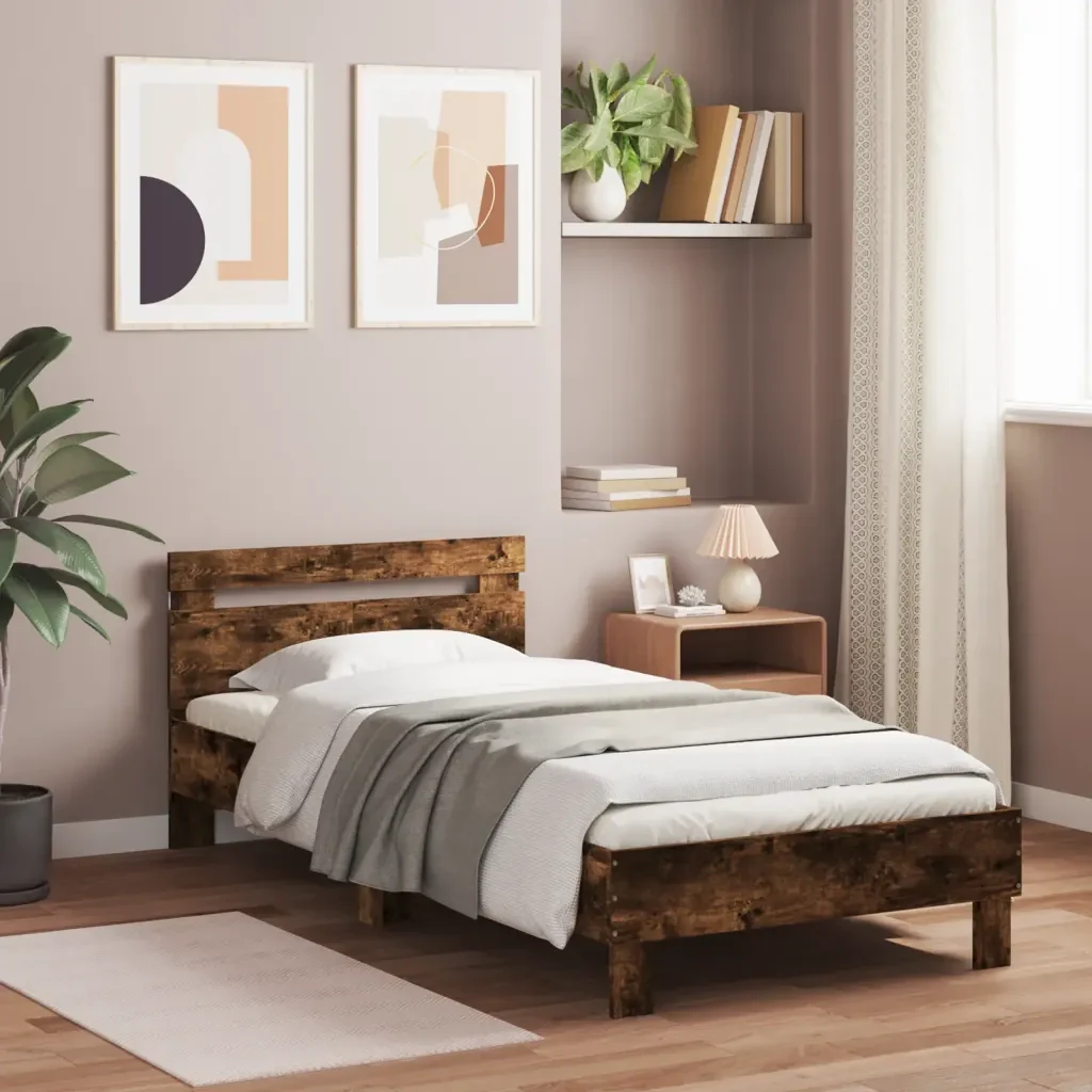 Letto singolo | Letto per adulti | Giroletto con Testiera e LED Rovere Fumo 100x200 cm - Image 3