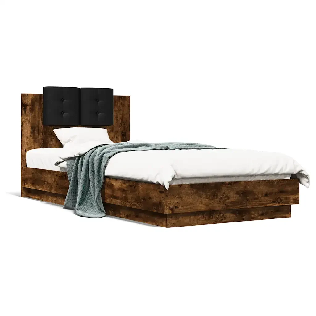 Letto singolo | Letto per adulti | Giroletto con Testiera e LED Rovere Fumo 100x200 cm - Image 4