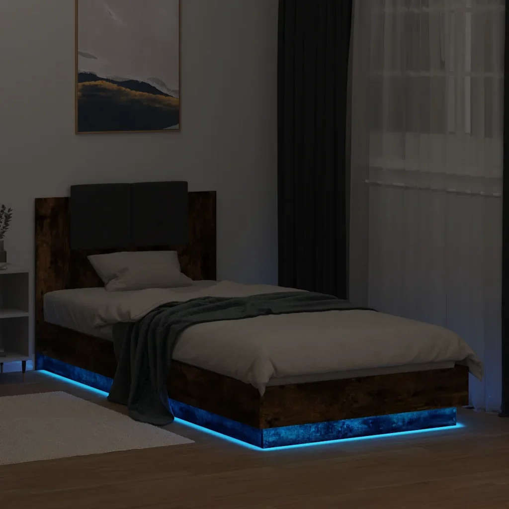 Letto singolo | Letto per adulti | Giroletto con Testiera e LED Rovere Fumo 100x200 cm - Image 5