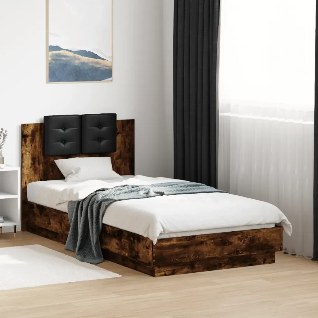 Letto singolo | Letto per adulti | Giroletto con Testiera e LED Rovere Fumo 75x190 cm - Image 2