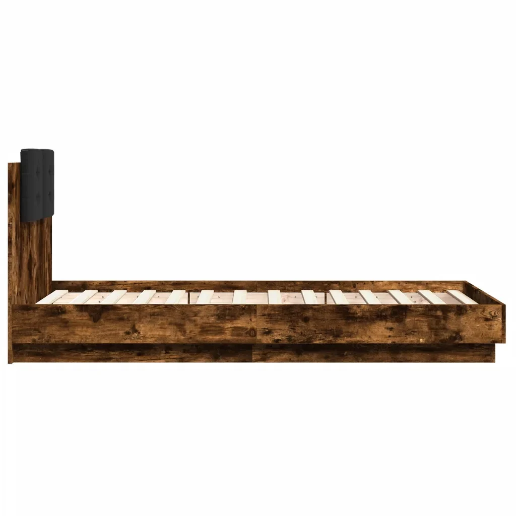 Letto singolo | Letto per adulti | Giroletto con Testiera e LED Rovere Fumo 75x190 cm - Image 7