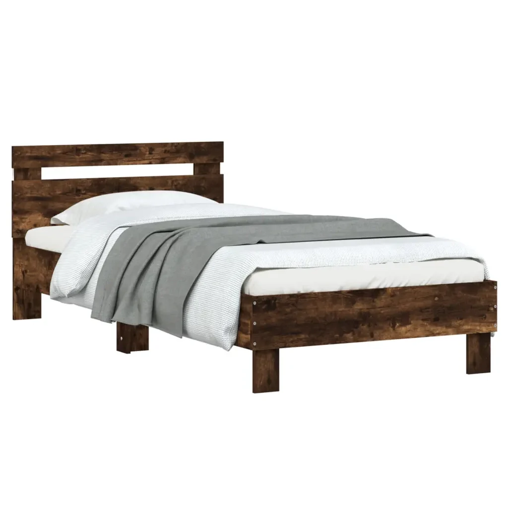 Letto singolo | Letto per adulti | Giroletto con Testiera e LED Rovere Fumo 90x190 cm - Image 5