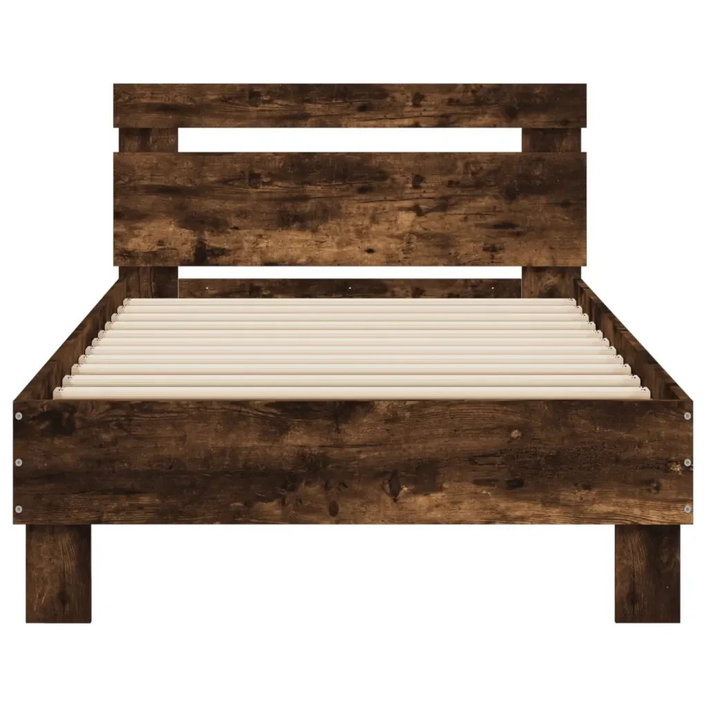 Letto singolo | Letto per adulti | Giroletto con Testiera e LED Rovere Fumo 90x190 cm - Image 7