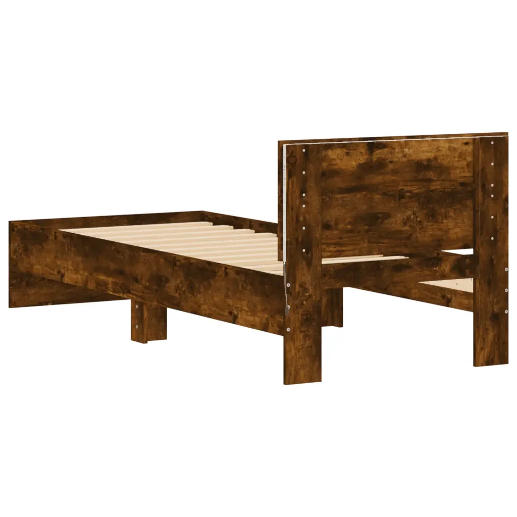 Letto singolo | Letto per adulti | Giroletto con Testiera e LED Rovere Fumo 90x190 cm - Image 9