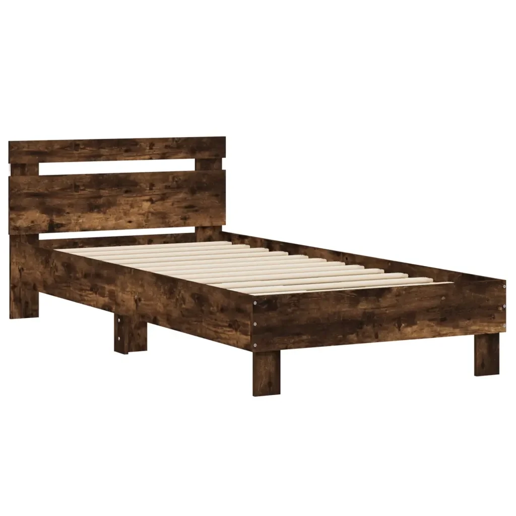 Letto singolo | Letto per adulti | Giroletto con Testiera e LED Rovere Fumo 90x200 cm - Image 6