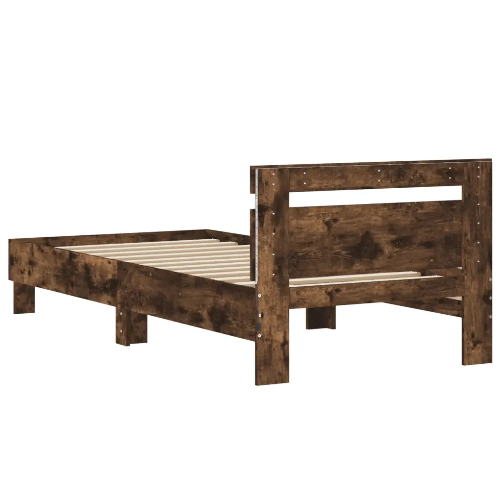 Letto singolo | Letto per adulti | Giroletto con Testiera e LED Rovere Fumo 90x200 cm - Image 9
