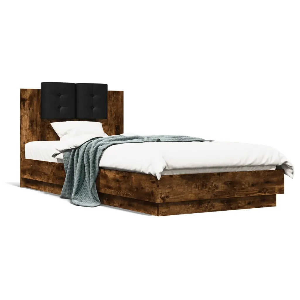 Letto singolo | Letto per adulti | Giroletto con Testiera e LED Rovere Fumo 90x200 cm - Image 5