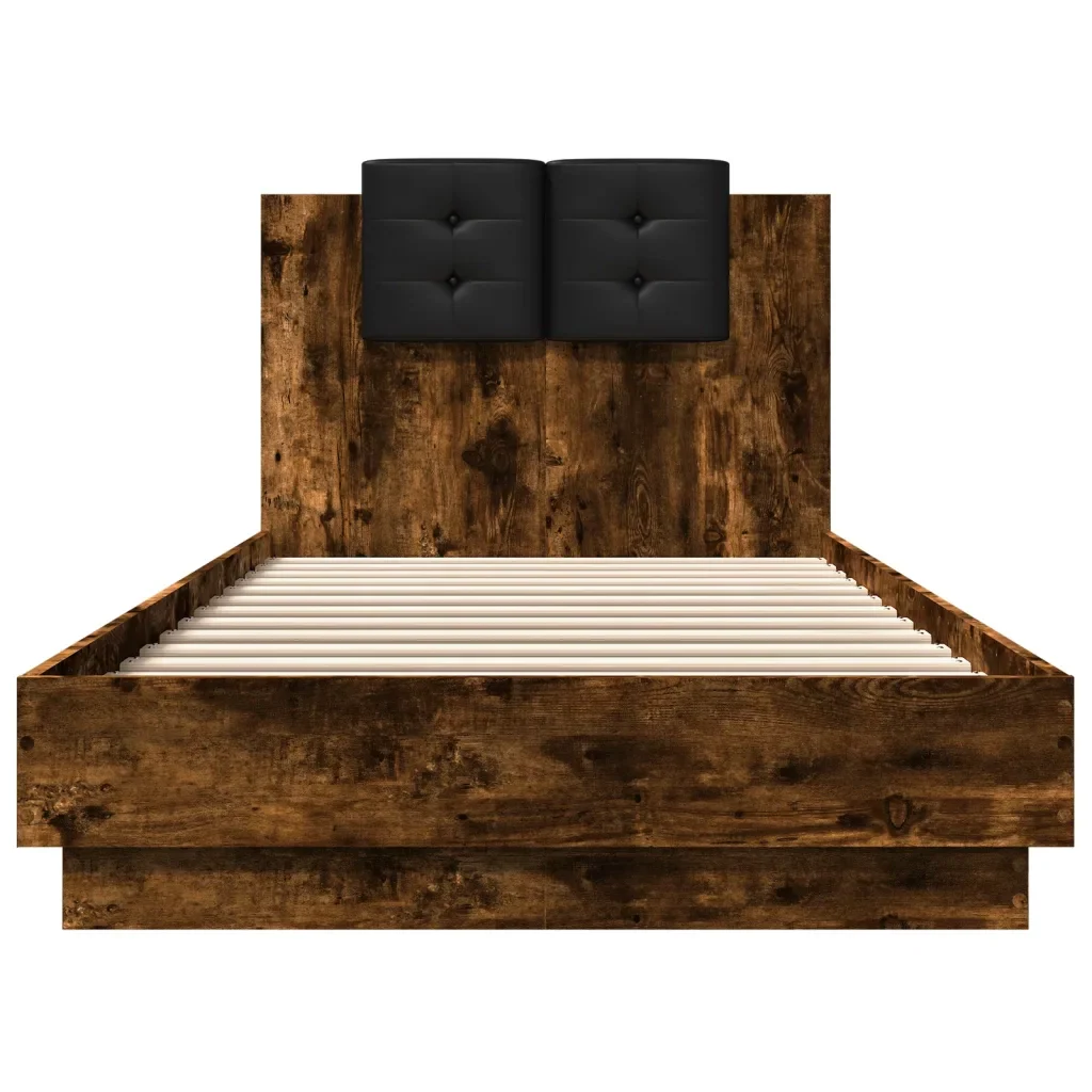Letto singolo | Letto per adulti | Giroletto con Testiera e LED Rovere Fumo 90x200 cm - Image 6