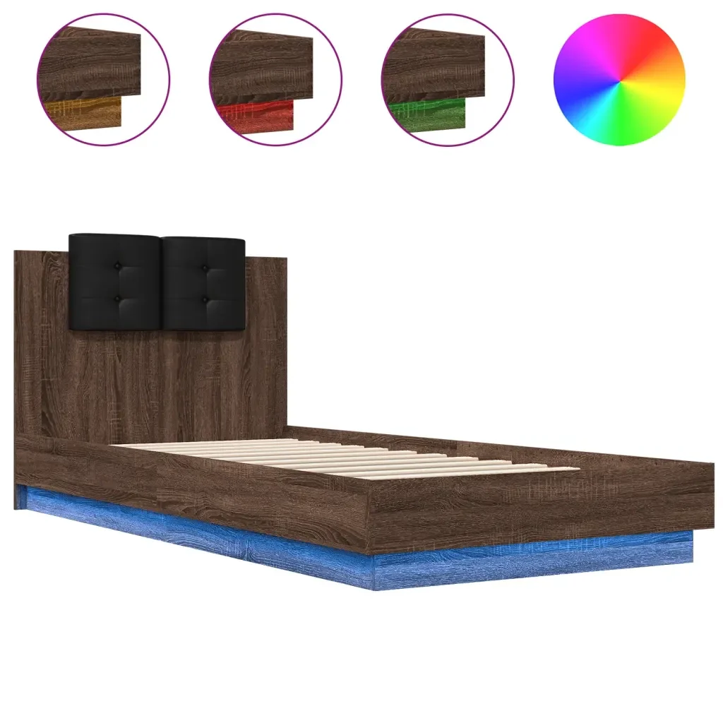 Letto singolo | Letto per adulti | Giroletto con Testiera e LED Rovere Marrone 100x200 cm