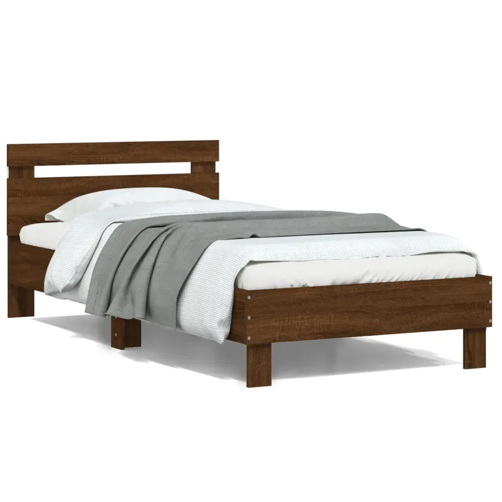 Letto singolo | Letto per adulti | Giroletto con Testiera e LED Rovere Marrone 100x200 cm - Image 2