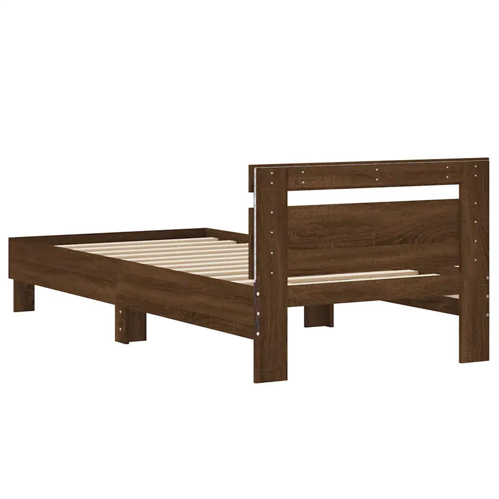 Letto singolo | Letto per adulti | Giroletto con Testiera e LED Rovere Marrone 75x190 cm - Image 9