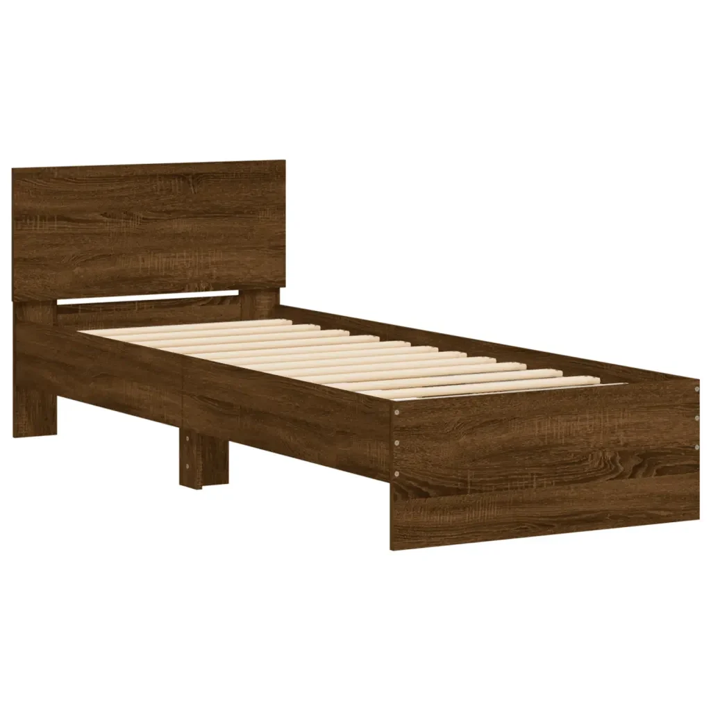 Letto singolo | Letto per adulti | Giroletto con Testiera e LED Rovere Marrone 75x190 cm - Image 4