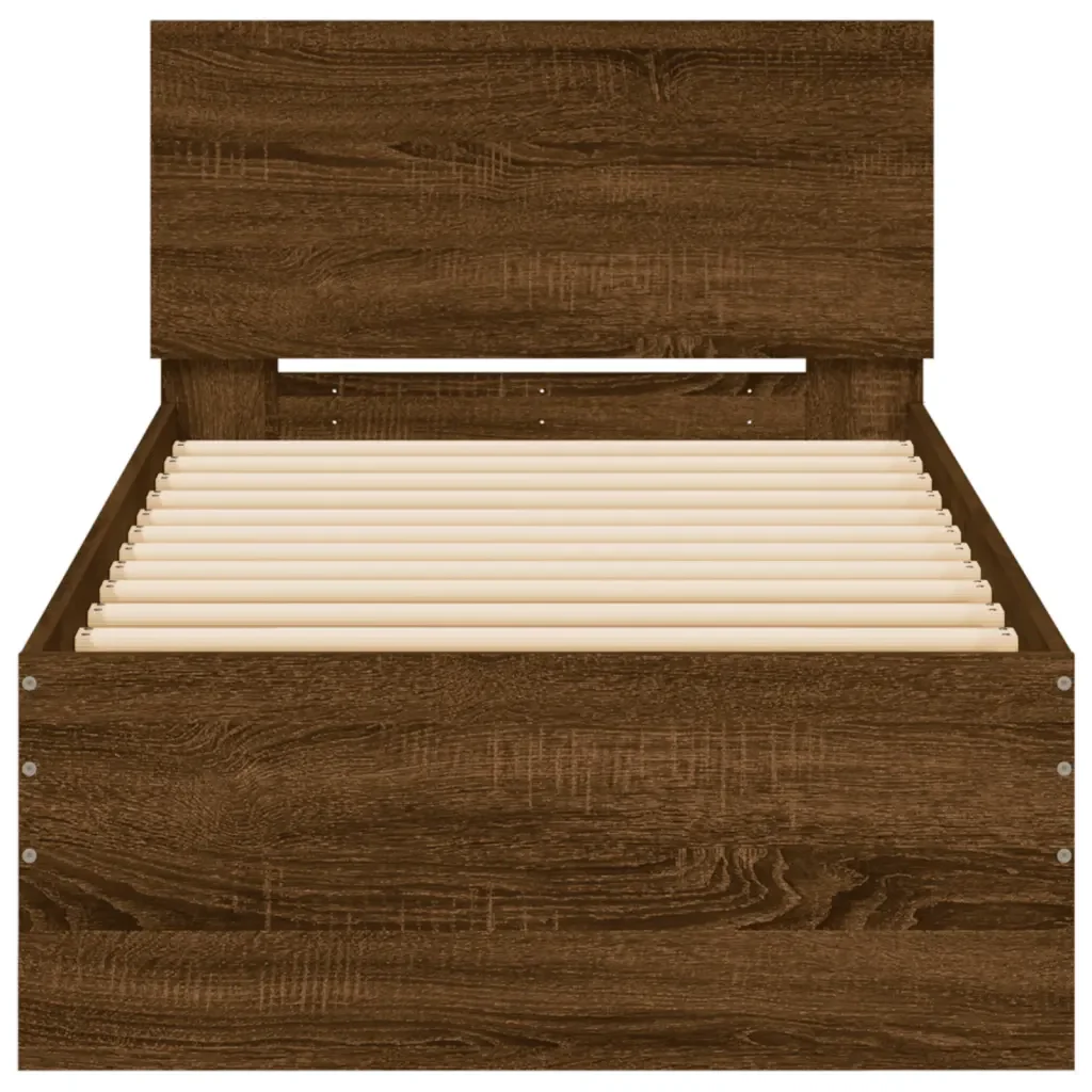 Letto singolo | Letto per adulti | Giroletto con Testiera e LED Rovere Marrone 75x190 cm - Image 7