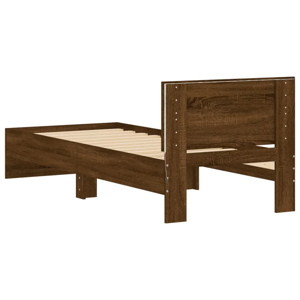 Letto singolo | Letto per adulti | Giroletto con Testiera e LED Rovere Marrone 75x190 cm - Image 9