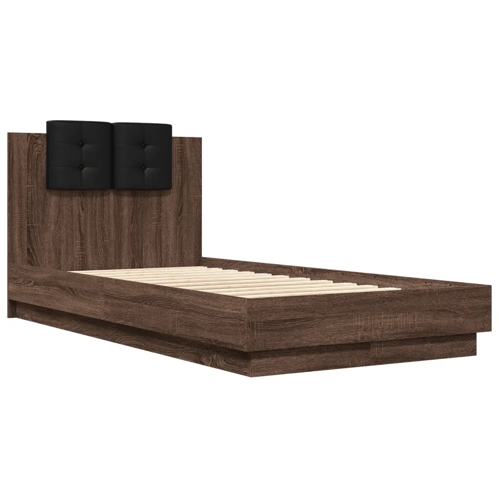 Letto singolo | Letto per adulti | Giroletto con Testiera e LED Rovere Marrone 75x190 cm - Image 3