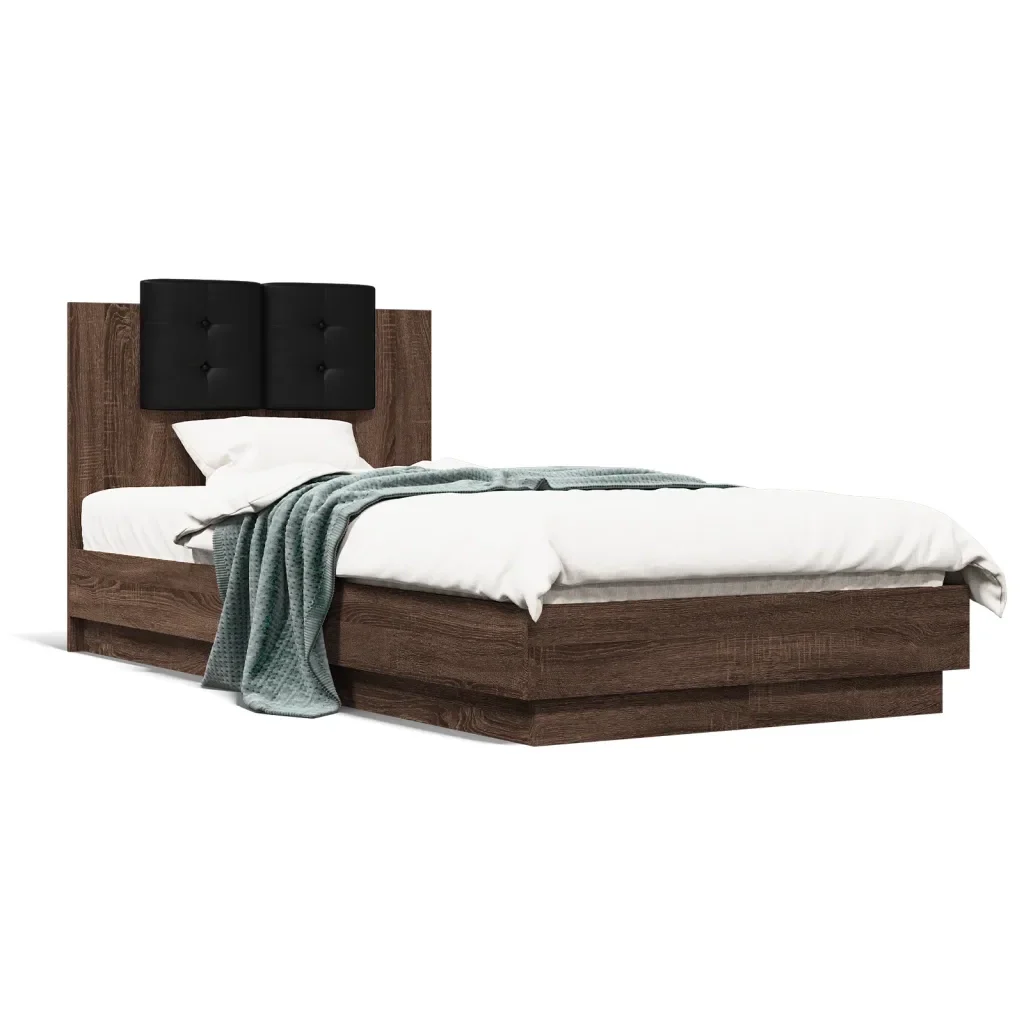 Letto singolo | Letto per adulti | Giroletto con Testiera e LED Rovere Marrone 75x190 cm - Image 5