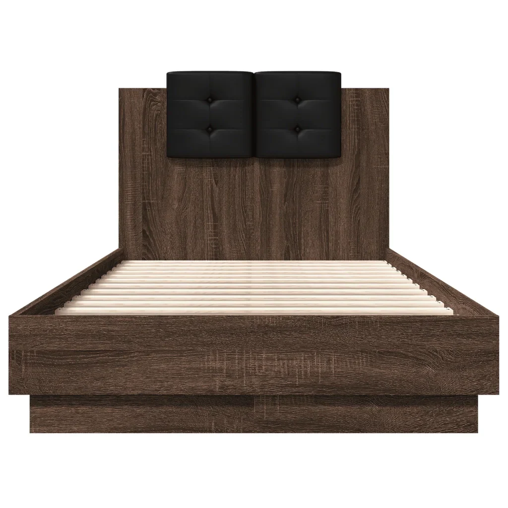 Letto singolo | Letto per adulti | Giroletto con Testiera e LED Rovere Marrone 75x190 cm - Image 6