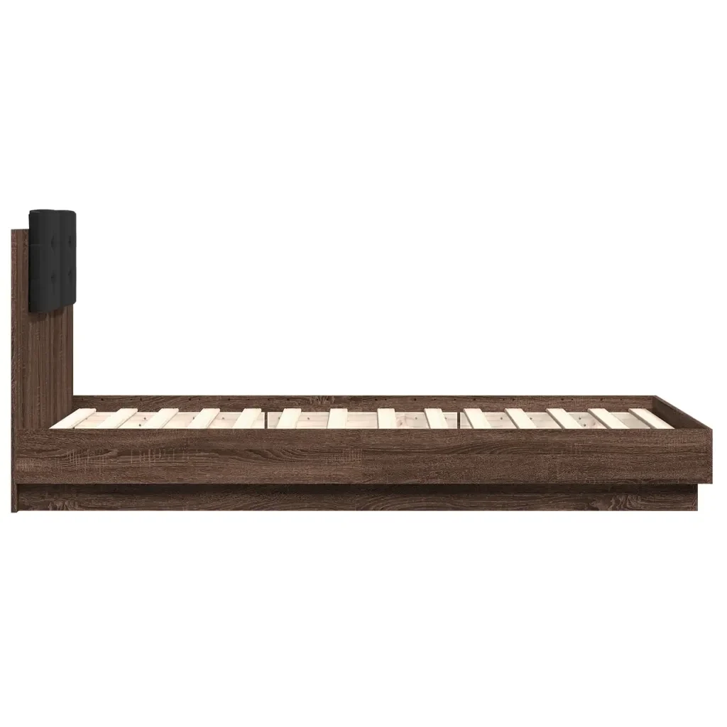 Letto singolo | Letto per adulti | Giroletto con Testiera e LED Rovere Marrone 75x190 cm - Image 7
