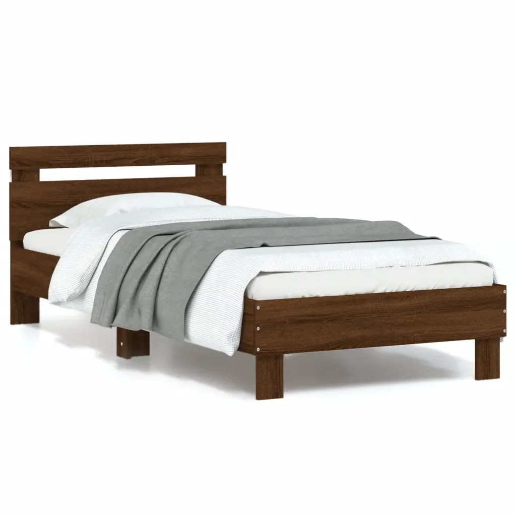 Letto singolo | Letto per adulti | Giroletto con Testiera e LED Rovere Marrone 90x190 cm - Image 2
