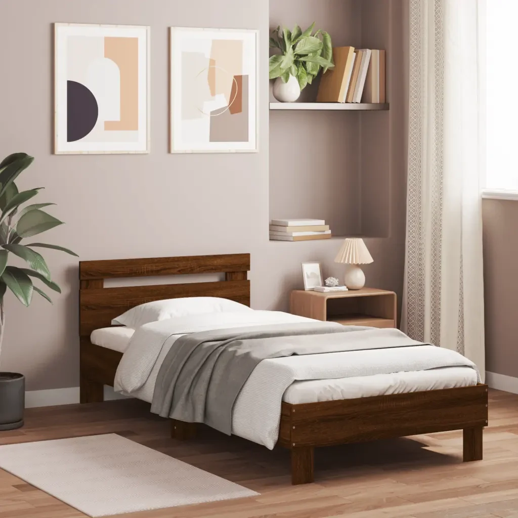 Letto singolo | Letto per adulti | Giroletto con Testiera e LED Rovere Marrone 90x200 cm - Image 3