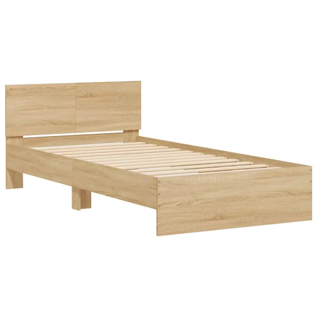 Letto singolo | Letto per adulti | Giroletto con Testiera e LED Rovere Sonoma 100x200 cm - Image 4