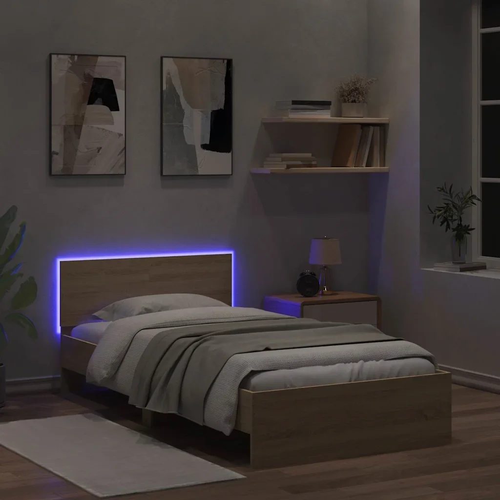 Letto singolo | Letto per adulti | Giroletto con Testiera e LED Rovere Sonoma 100x200 cm - Image 5