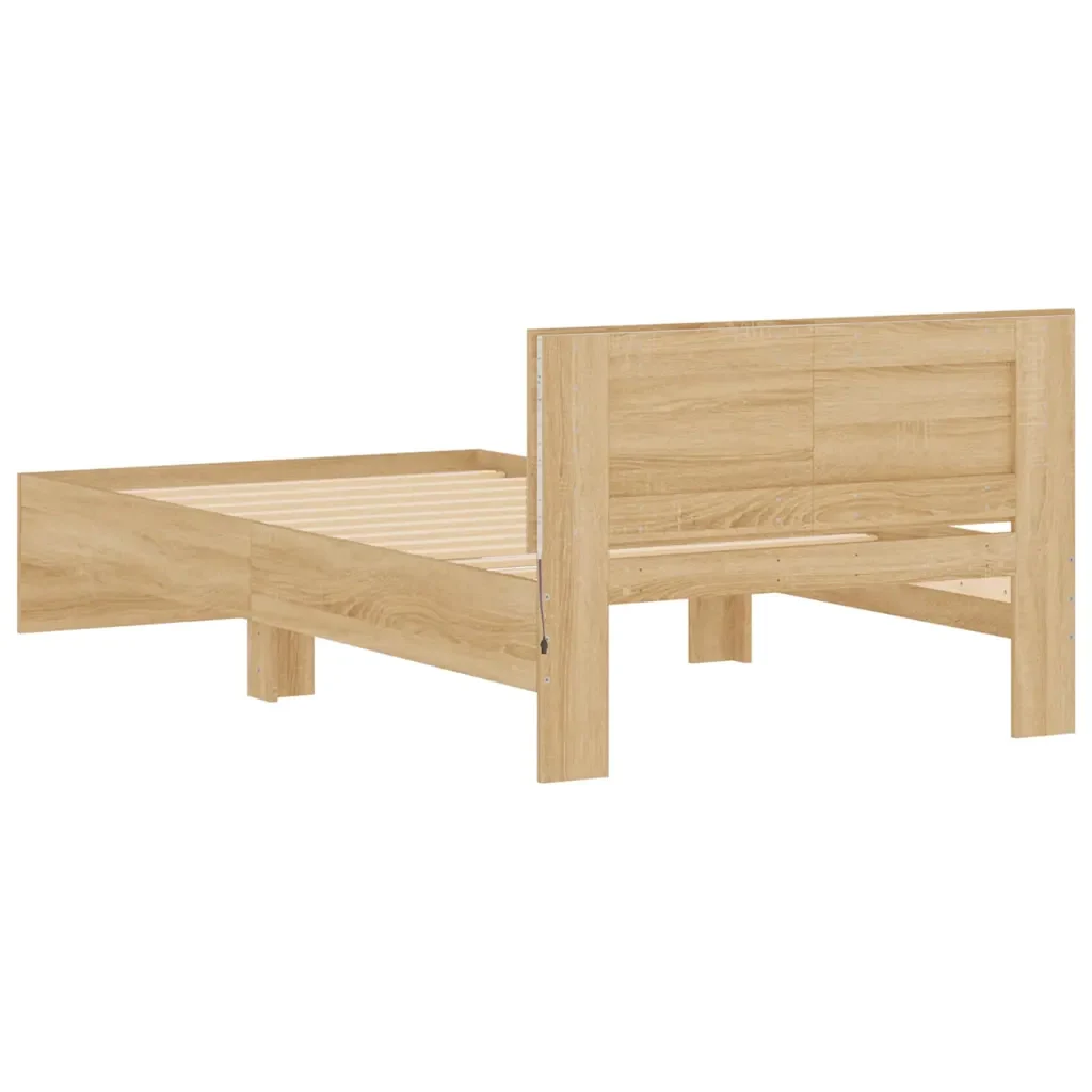 Letto singolo | Letto per adulti | Giroletto con Testiera e LED Rovere Sonoma 100x200 cm - Image 9