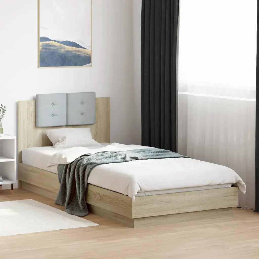 Letto singolo | Letto per adulti | Giroletto con Testiera e LED Rovere Sonoma 100x200 cm - Image 2