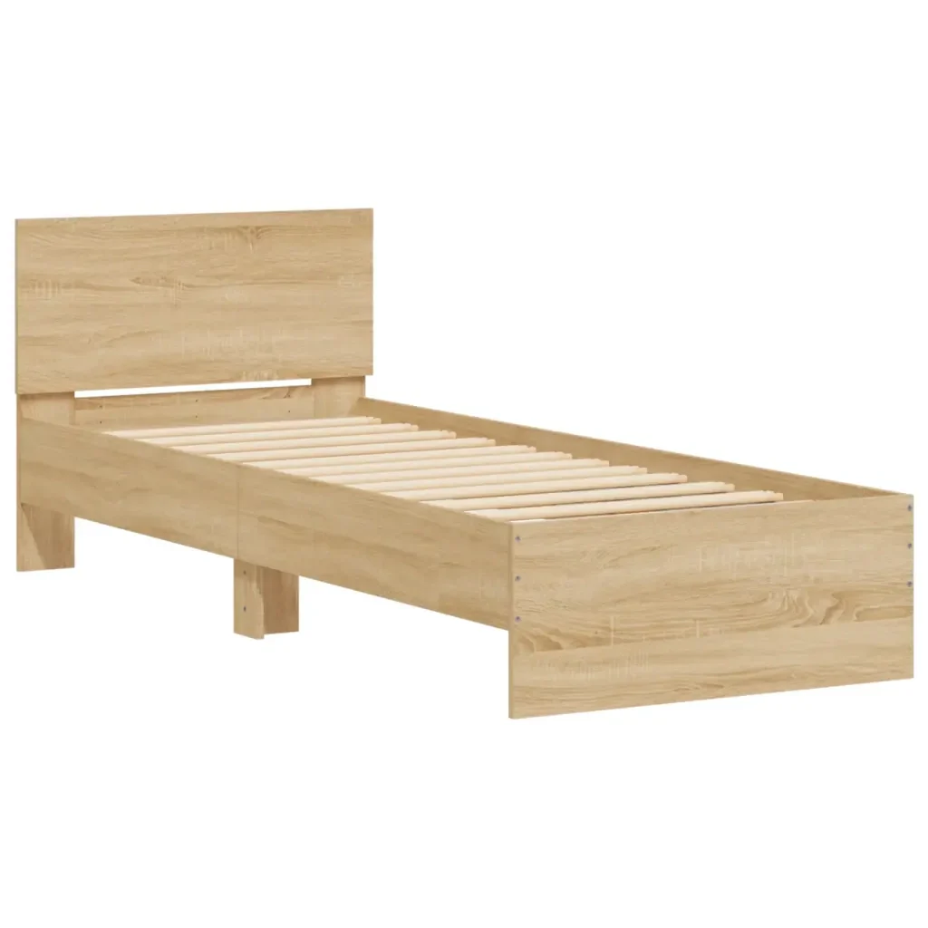 Letto singolo | Letto per adulti | Giroletto con Testiera e LED Rovere Sonoma 75x190 cm - Image 3