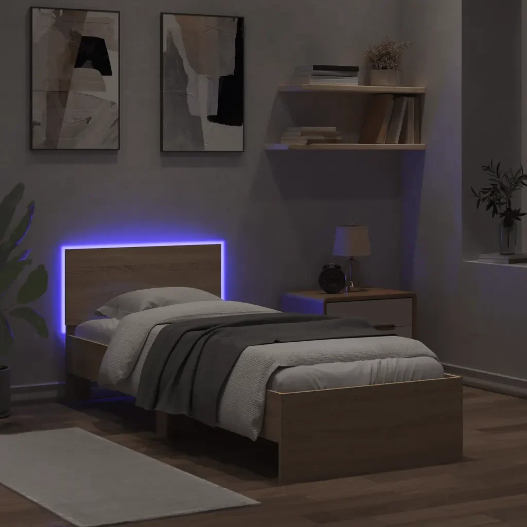 Letto singolo | Letto per adulti | Giroletto con Testiera e LED Rovere Sonoma 75x190 cm - Image 5