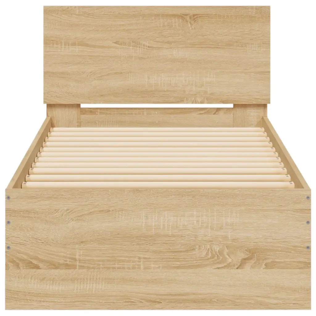 Letto singolo | Letto per adulti | Giroletto con Testiera e LED Rovere Sonoma 75x190 cm - Image 7