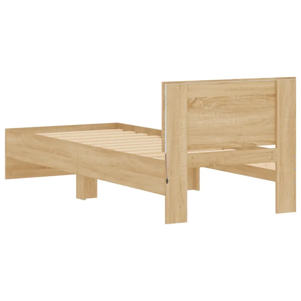 Letto singolo | Letto per adulti | Giroletto con Testiera e LED Rovere Sonoma 75x190 cm - Image 9