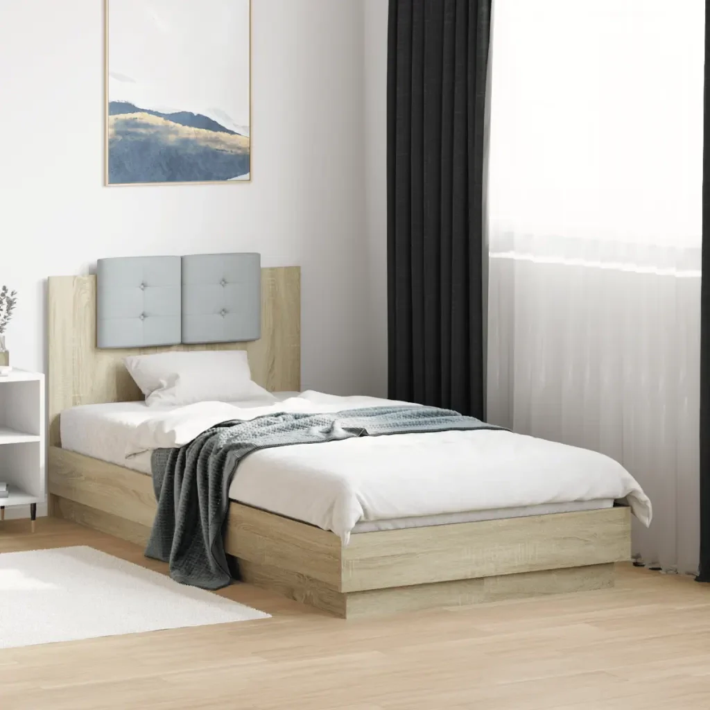 Letto singolo | Letto per adulti | Giroletto con Testiera e LED Rovere Sonoma 75x190 cm - Image 2