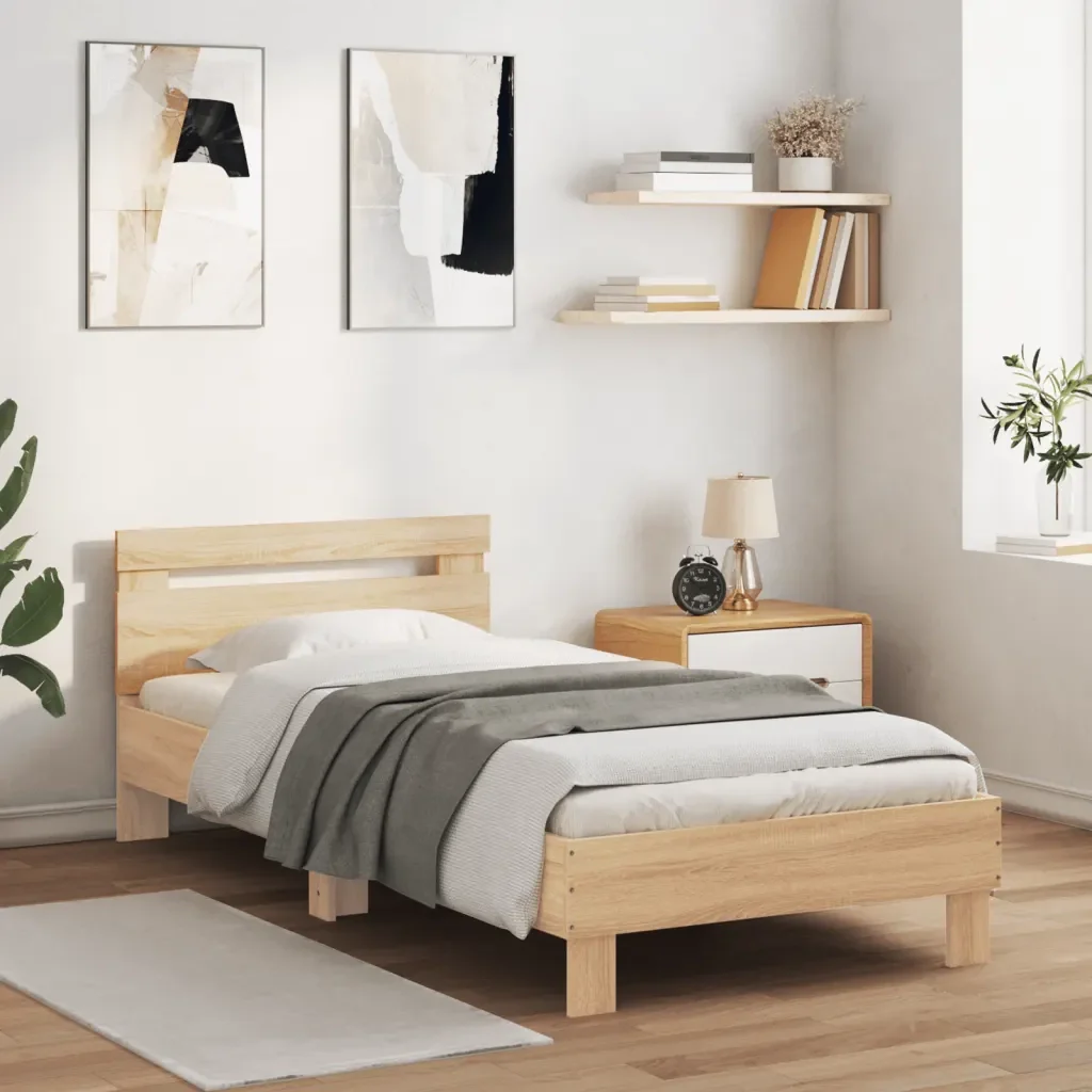 Letto singolo | Letto per adulti | Giroletto con Testiera e LED Rovere Sonoma 90x190 cm - Image 3