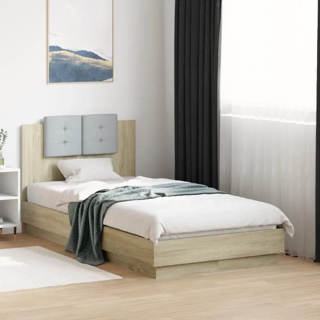 Letto singolo | Letto per adulti | Giroletto con Testiera e LED Rovere Sonoma 90x190 cm - Image 2