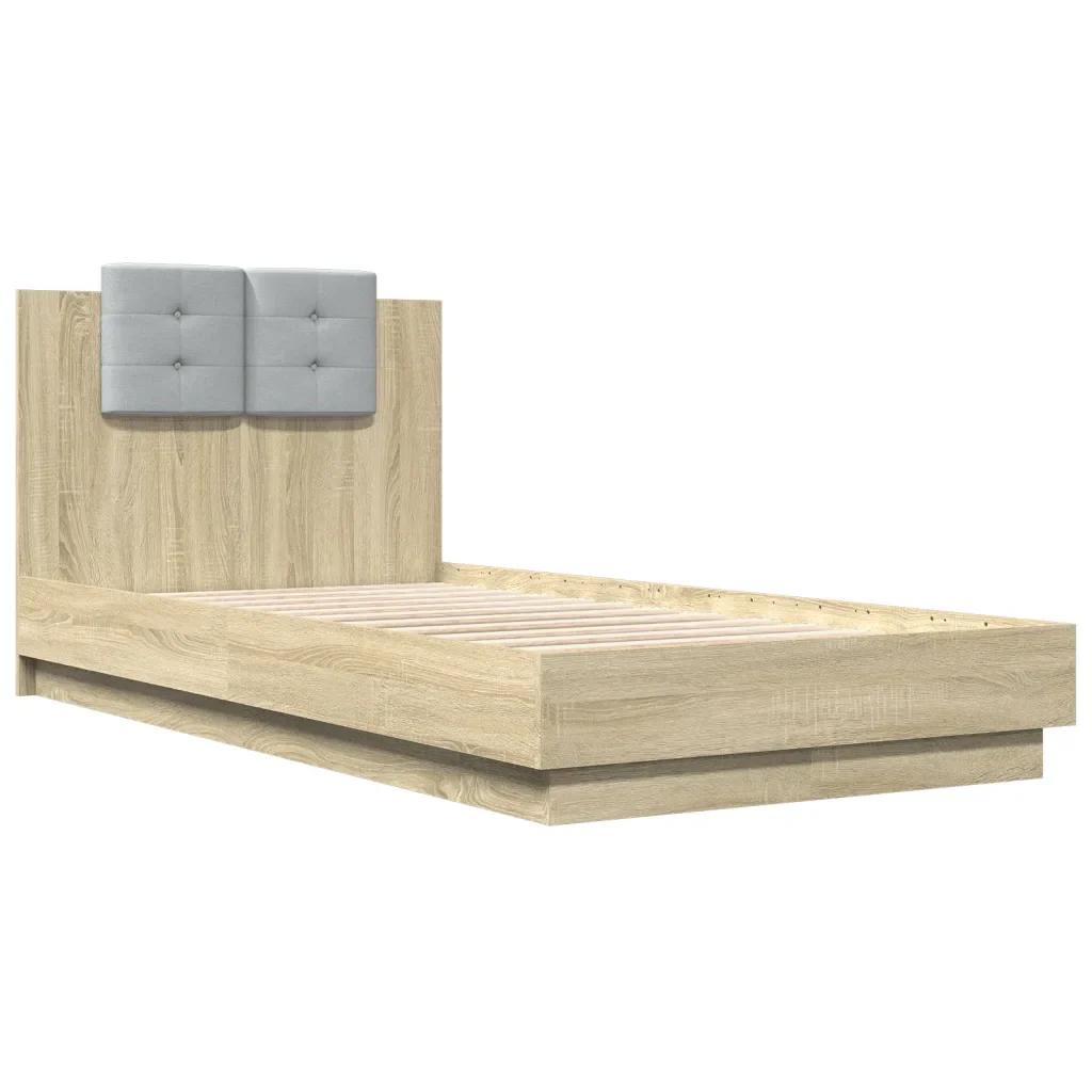 Letto singolo | Letto per adulti | Giroletto con Testiera e LED Rovere Sonoma 90x190 cm - Image 3