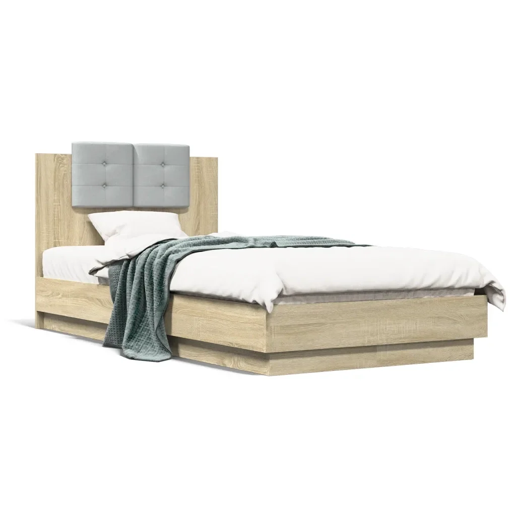 Letto singolo | Letto per adulti | Giroletto con Testiera e LED Rovere Sonoma 90x190 cm - Image 5