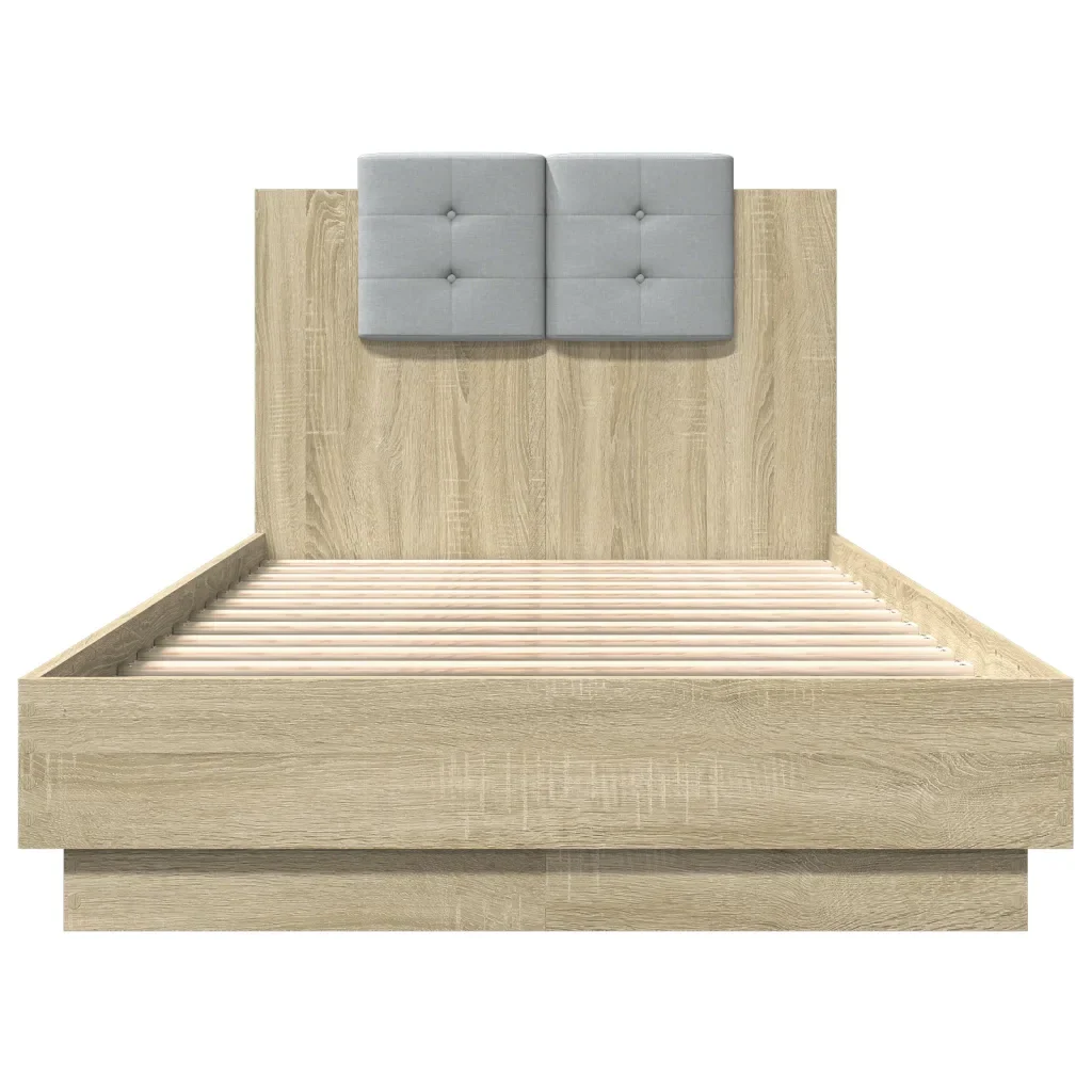 Letto singolo | Letto per adulti | Giroletto con Testiera e LED Rovere Sonoma 90x190 cm - Image 6