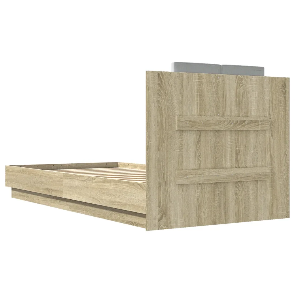 Letto singolo | Letto per adulti | Giroletto con Testiera e LED Rovere Sonoma 90x190 cm - Image 8