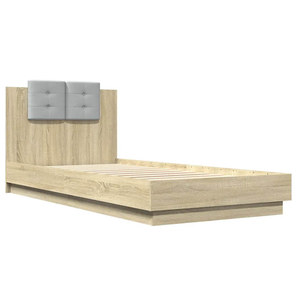 Letto singolo | Letto per adulti | Giroletto con Testiera e LED Rovere Sonoma 90x200 cm - Image 3
