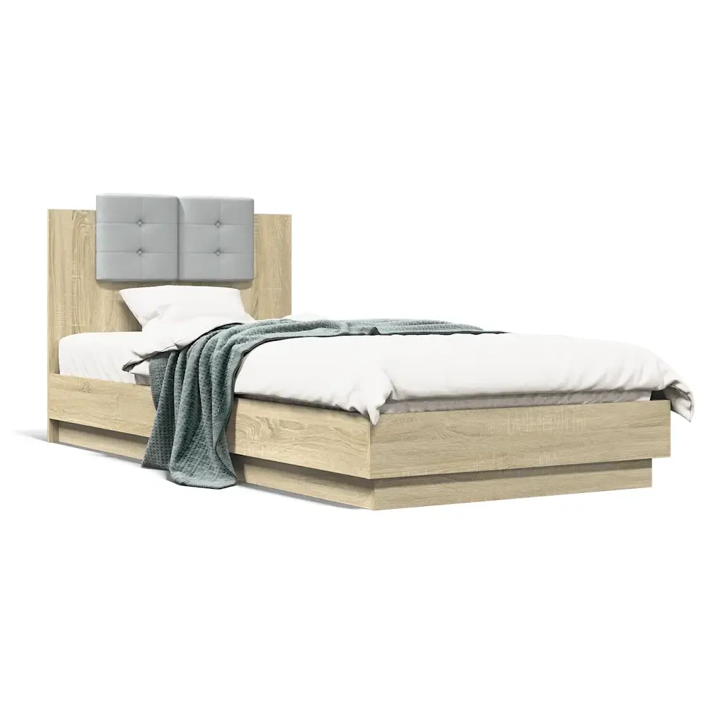 Letto singolo | Letto per adulti | Giroletto con Testiera e LED Rovere Sonoma 90x200 cm - Image 5