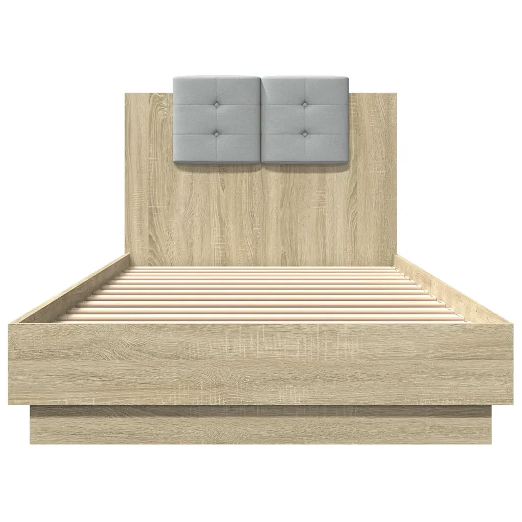 Letto singolo | Letto per adulti | Giroletto con Testiera e LED Rovere Sonoma 90x200 cm - Image 6