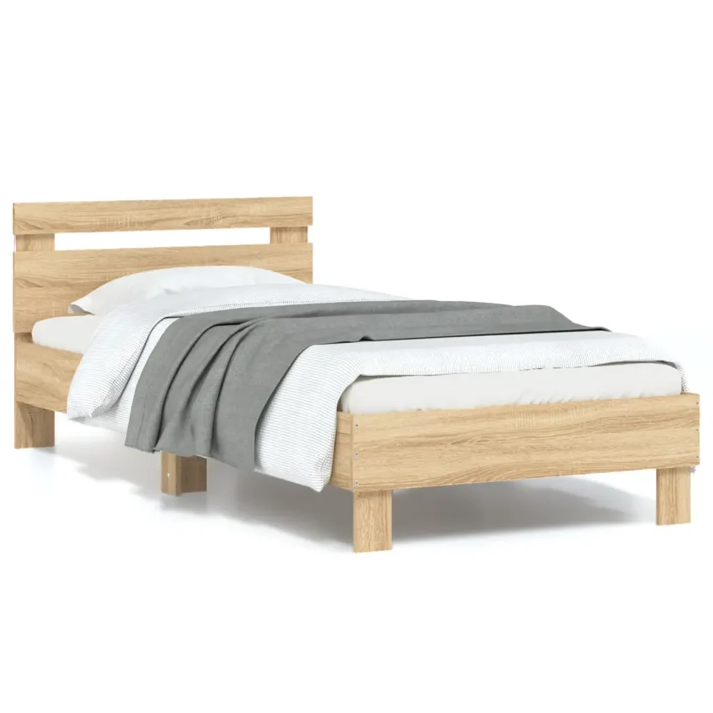 Letto singolo | Letto per adulti | Giroletto con Testiera e LED Rovere Sonoma 90x200 cm - Image 2