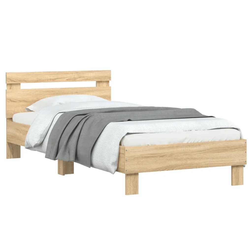Letto singolo | Letto per adulti | Giroletto con Testiera e LED Rovere Sonoma 90x200 cm - Image 5